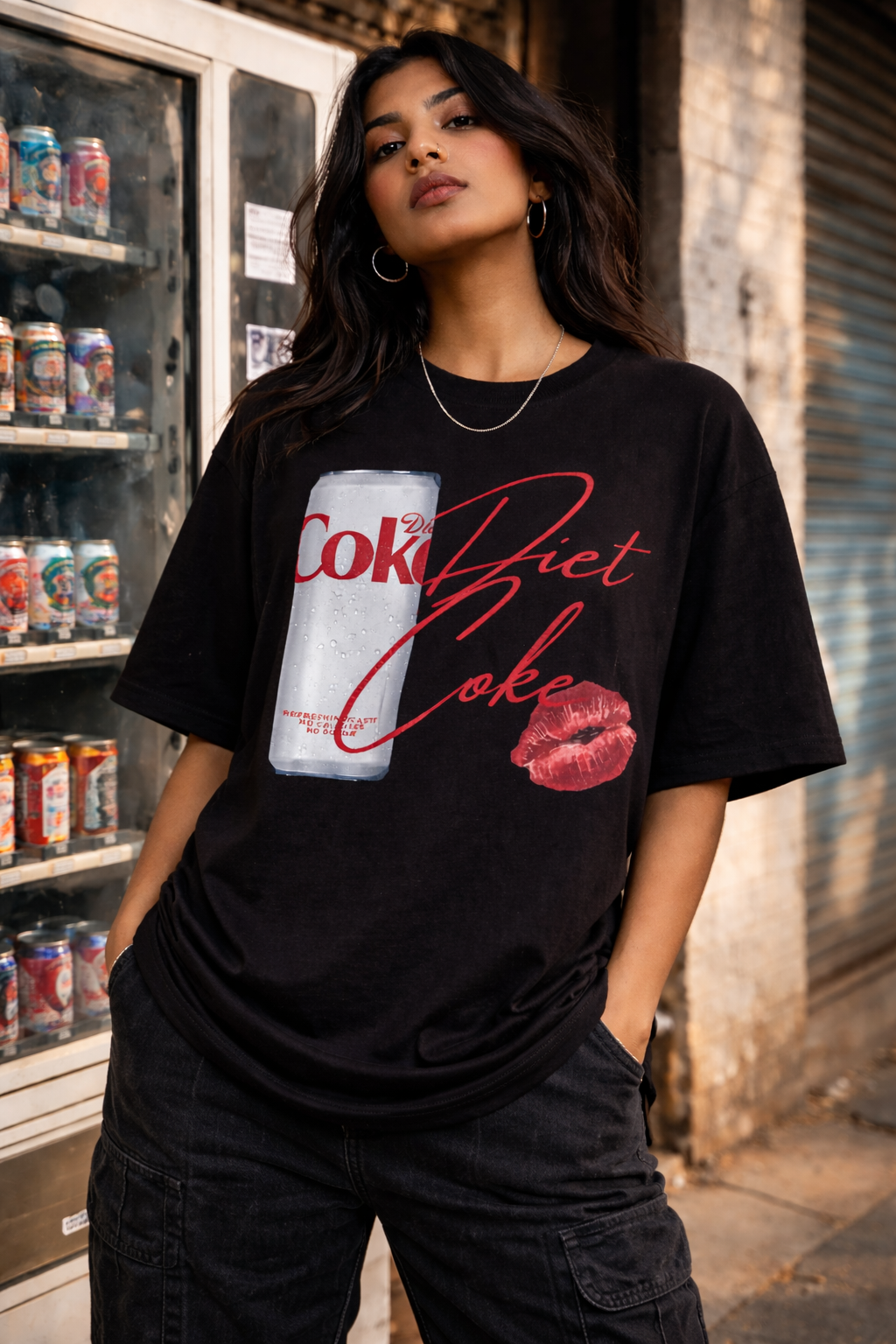 Diet Coke Kiss – Black Oversized T-Shirt